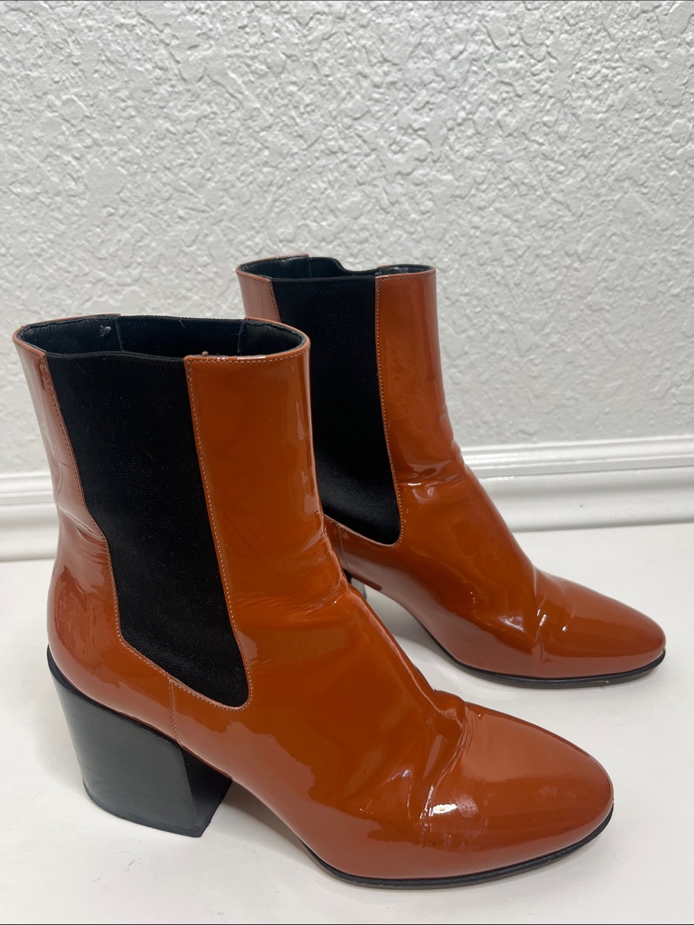 Dries Van Noten Italy Camel/Rust Patent Leather Boots Size 8